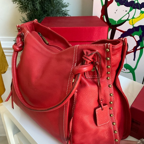 AVORIO Red Studded Leather Shoulder Bag - Picture 6 of 7